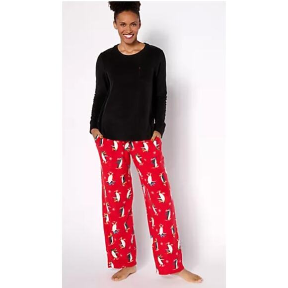 Cuddl Duds Fleecewear Stretch Pajama Set Ruby Penguin Womens Plus Size 2X New - Picture 1 of 6